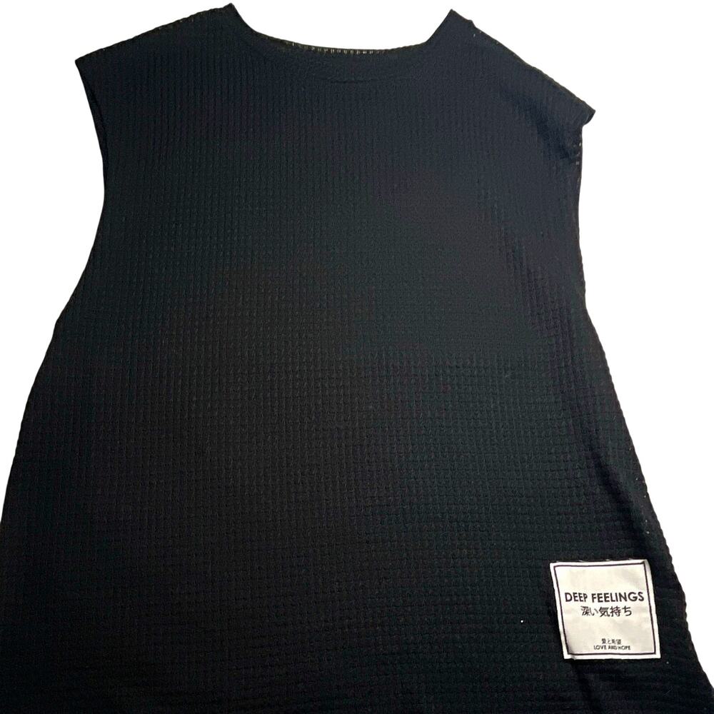 MANFINITY Black Waffle-Knit Crew Neck Sleeveless(0056) Pullover Sweater M Patch